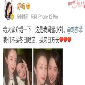 舒畅晒与刘亦菲合照，本是闺蜜的两人，为何差距如此之大