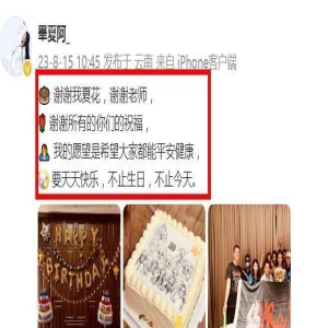 丧夫2个多月,毕夏高调庆32岁生日,和汪峰大笑比V引争议!